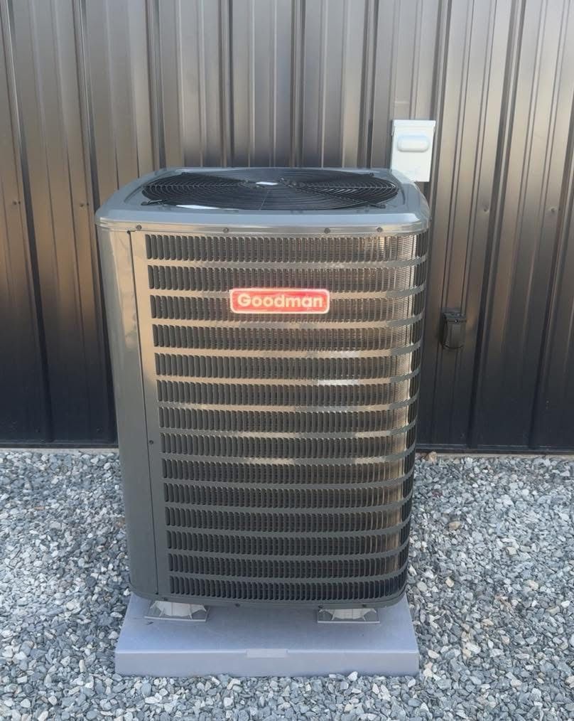 Goodman air conditioning unit installed outside a home
